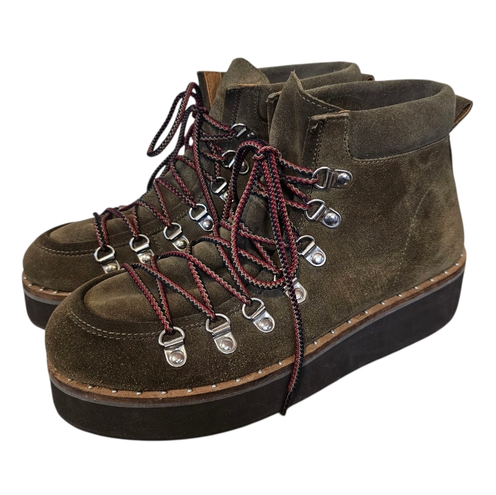 Free People Durango Hiker Platform Olive Suede Lace Up Boots Forest Boots
